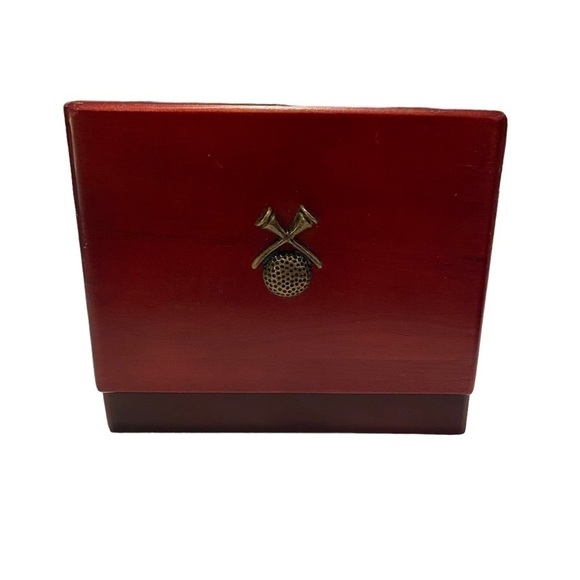 Dual Set of Playing Cards in Rosewood Box with Lid and Golf Ball Design on Box - Picture 4 of 12